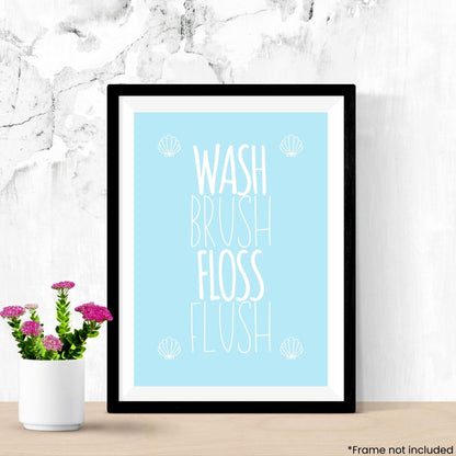 wash-brush-floss-flush in frame